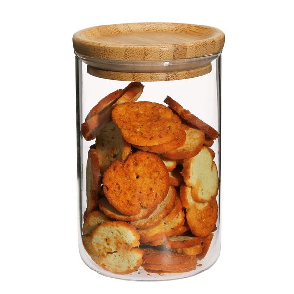 Vorratsdose BASIC L mit Crackern, Glas mit Bambusdeckel