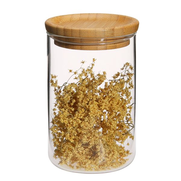 Vorratsdose BASIC L mit Holunderblüten, Glas mit Bambusdeckel