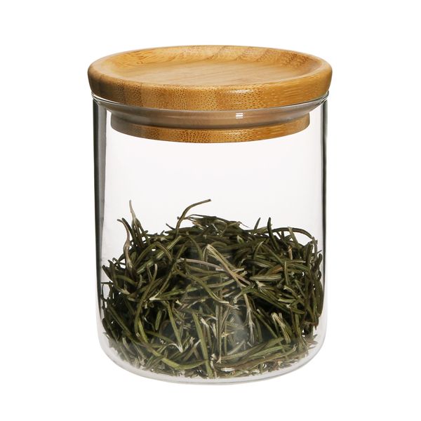 Vorratsdose BASIC M mit Rosmarin, Glas mit Bambusdeckel
