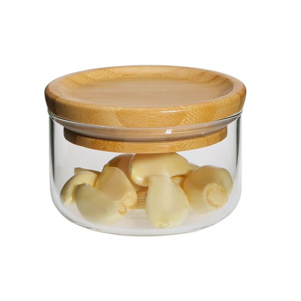 Vorratsdose BASIC S mit Knoblauch, Glas mit Bambusdeckel